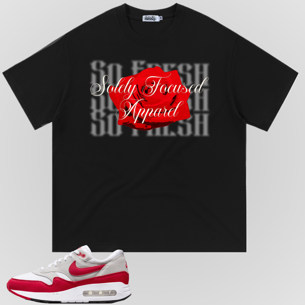 SO FRESH t-shirt in black with large front graphic in red and gray