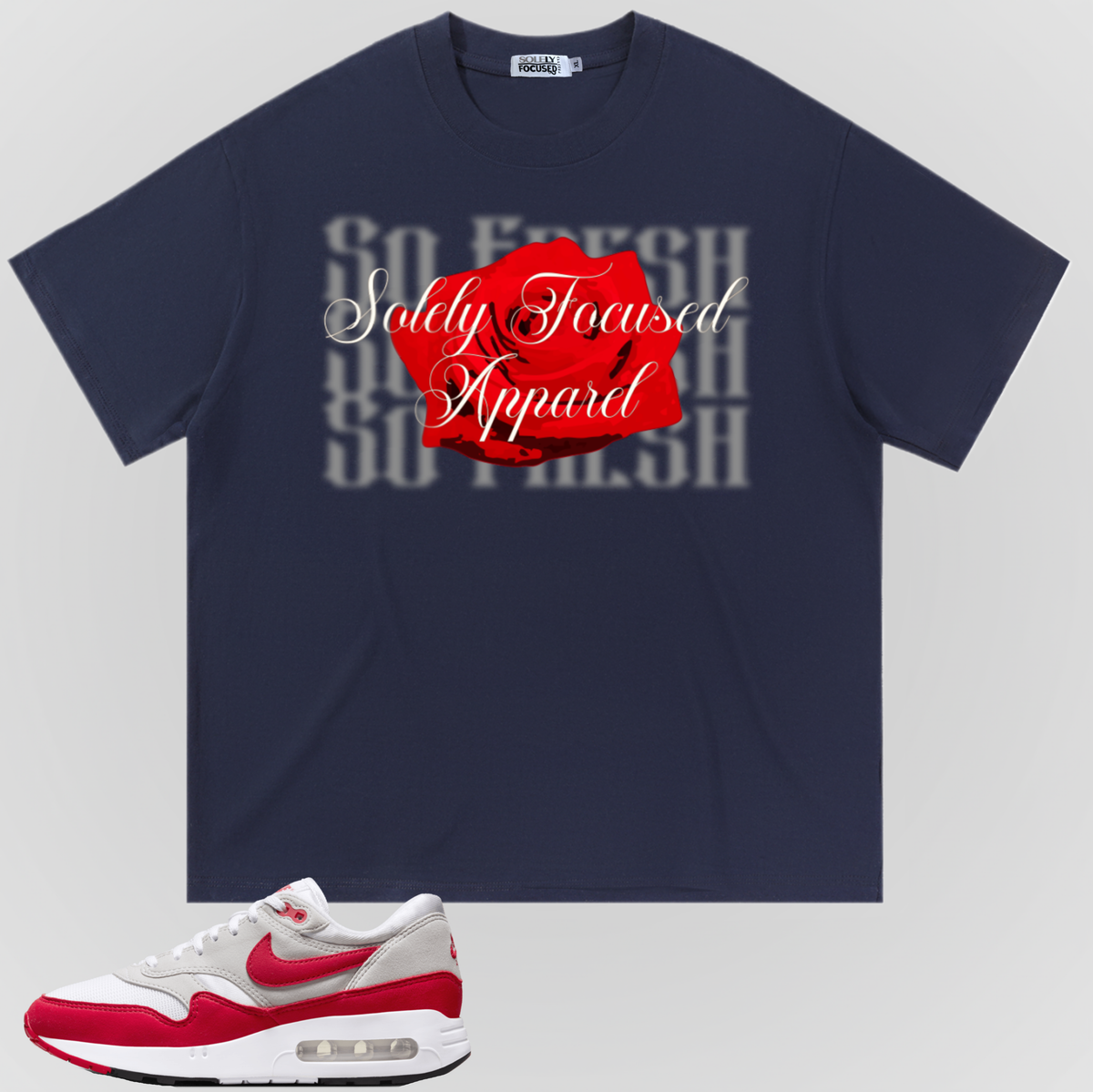 SO FRESH t-shirt in navy with large front graphic in red and gray