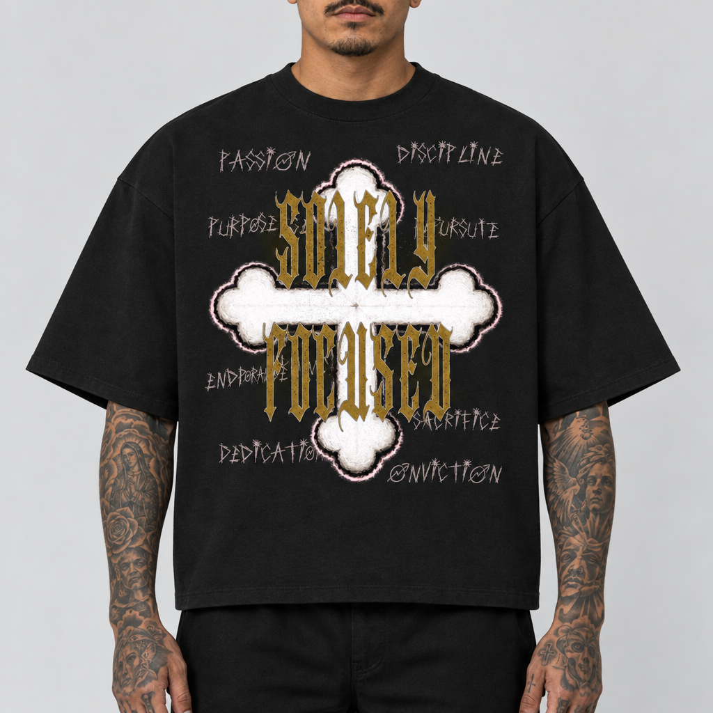 Black box T-shirt with large skull-and-bones front print, crew neck