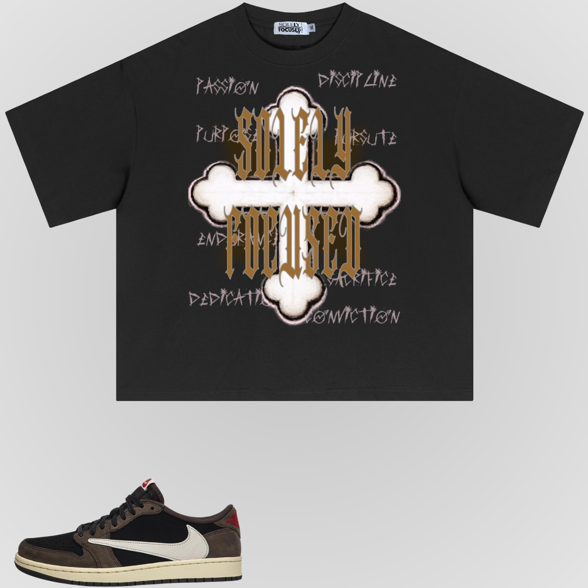 Black crewneck box T-shirt with skull-and-bones front graphic