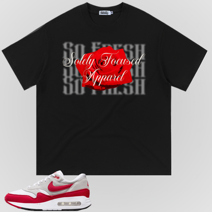 SO FRESH t-shirt in black with large front graphic in red and gray