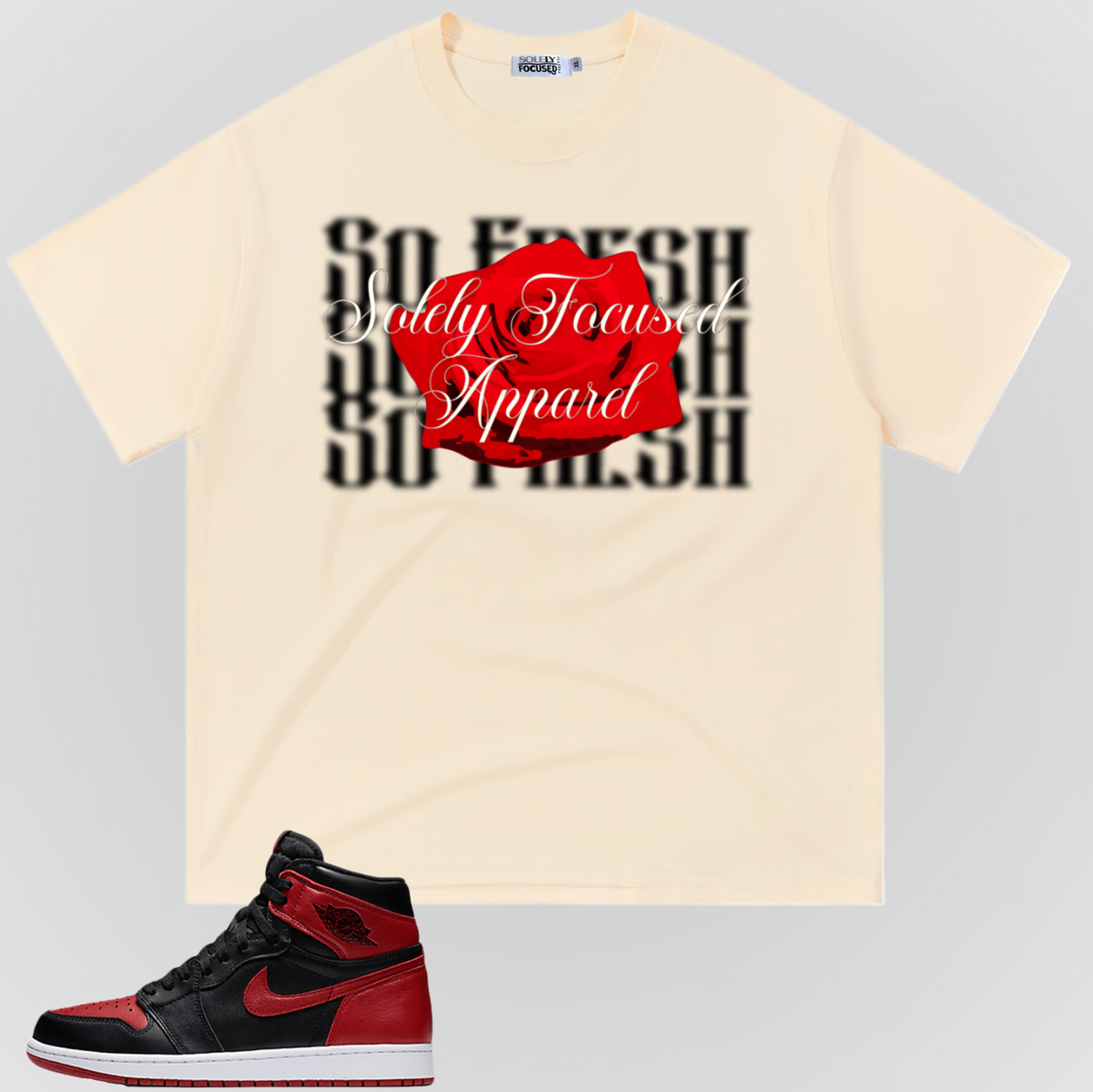 SO FRESH t-shirt in light beige with large front graphic in red and black