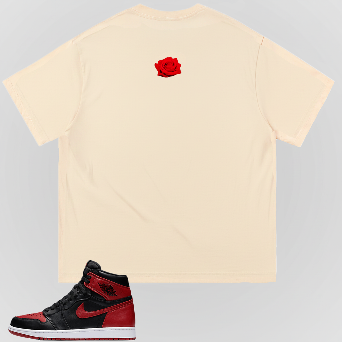 SO FRESH t-shirt in light beige with small red rose graphic on the back
