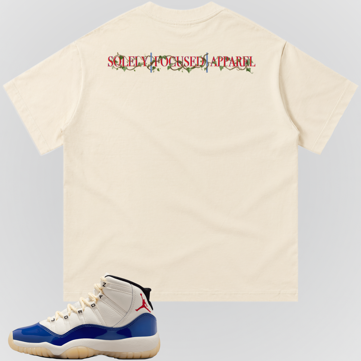 Apricot crewneck T-shirt with back brand lettering near collar