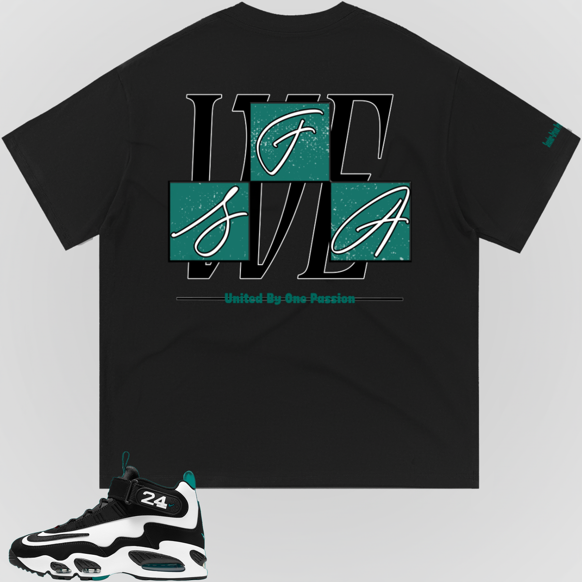 Black T-shirt back print with large geometric logo graphic
