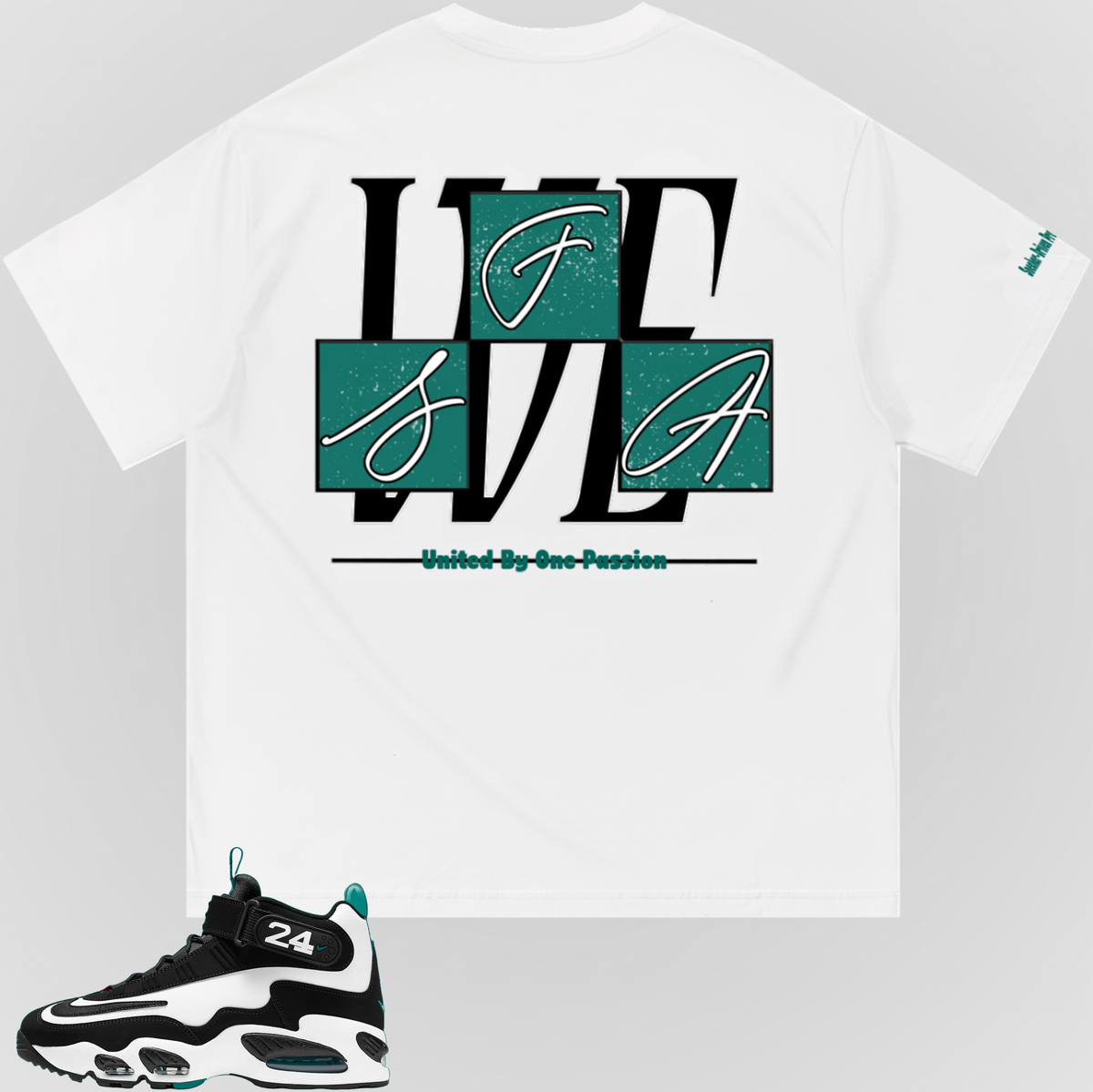 White T-shirt back with large geometric logo graphic