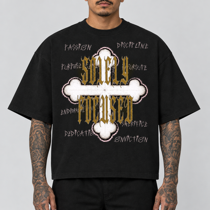 Black box T-shirt with large skull-and-bones front print, crew neck