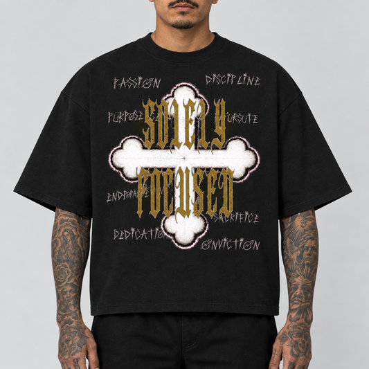 Black box T-shirt with large skull-and-bones front print, crew neck