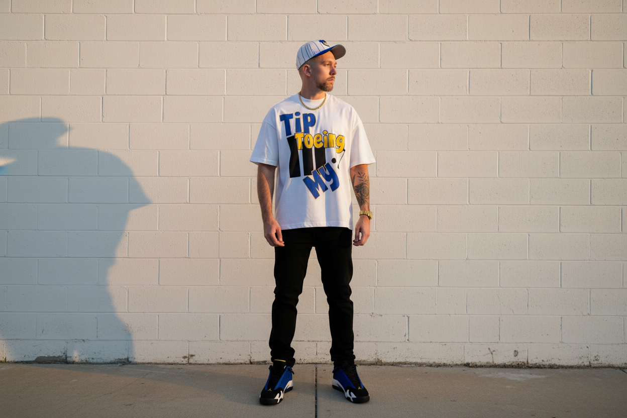 Outdoor early evening portrait with white brick wall